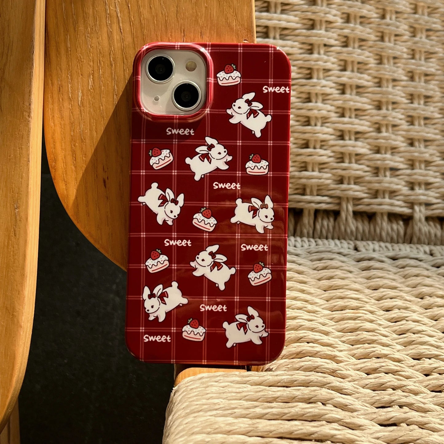 2023 New Design Checker Rabbit Cake phone case cover Red Cute Silicone Phone Case for iphone 14