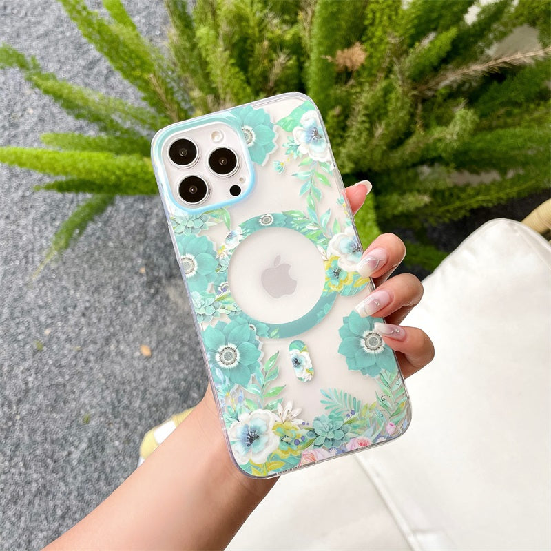 New Design Flowers Phone Case Magnetic Wireless Charging Magsafeic Cover For Iphone 13 Pro Max 12 Mini 11 Magnet Back Cover