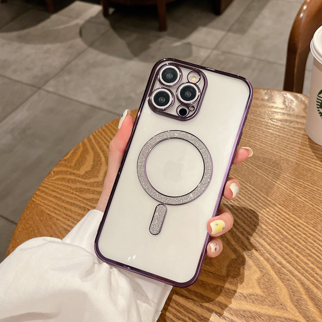 Creative Metal Dustproof Net Electroplated Magnetic Suction Lens Film Soft Shell Phone Case For iPhone 14 13 12 11 Pro Max