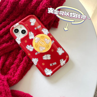 2023 fashion red rabbit mobile phone case with rotating bracket phone back cover for iphone 12