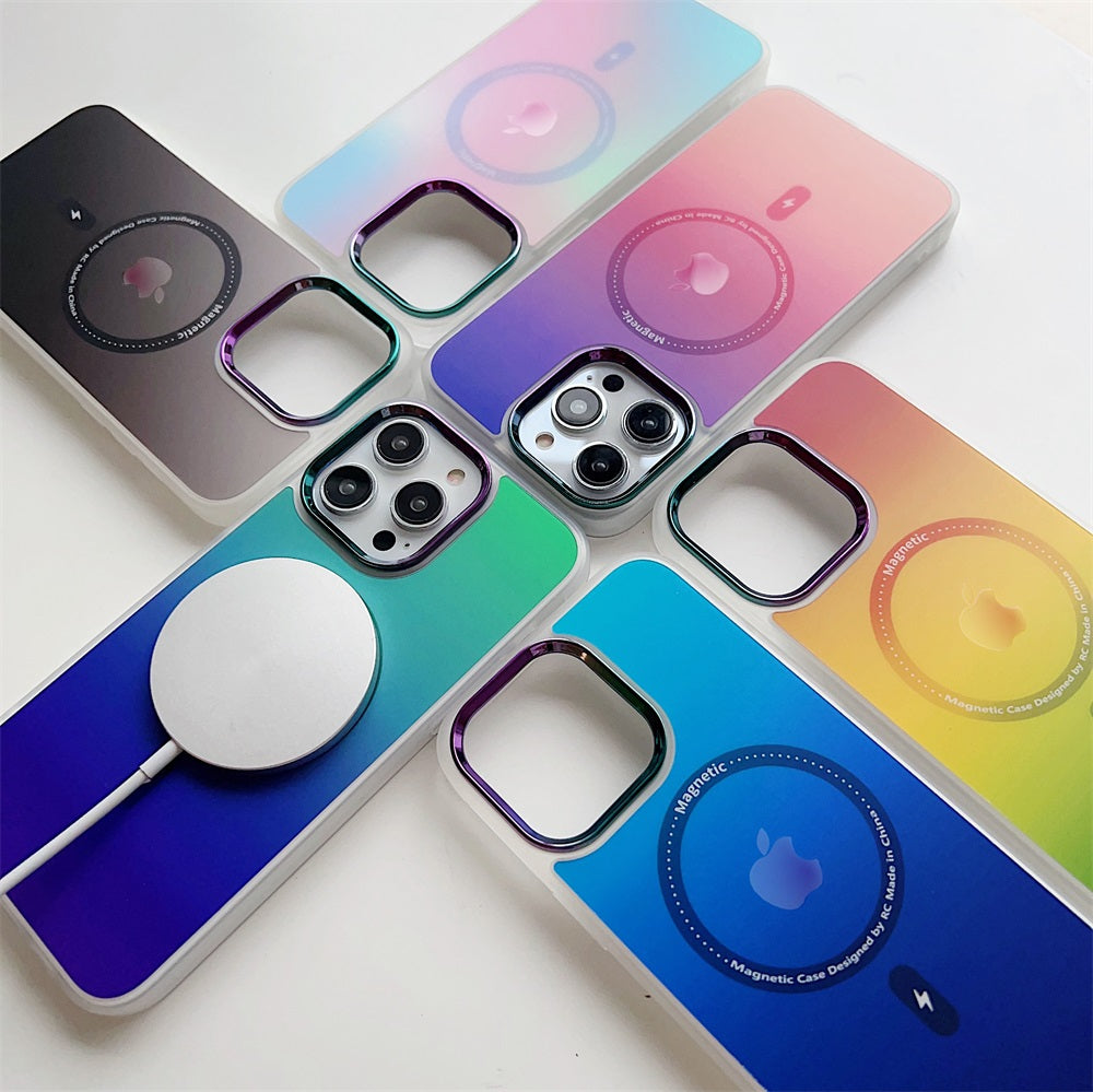 New fashion colorful rainbow gradient phone case Magnetic wireless charging phone case for iphone 14