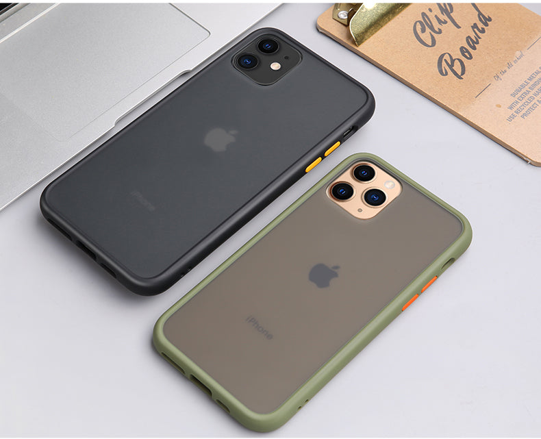 Matte Translucent Phone Case for iPhone X XR 11 Pro XS MAX 7 8 6S 6 Plus Hybrid TPU PC Shockproof Cover Full Protection Case