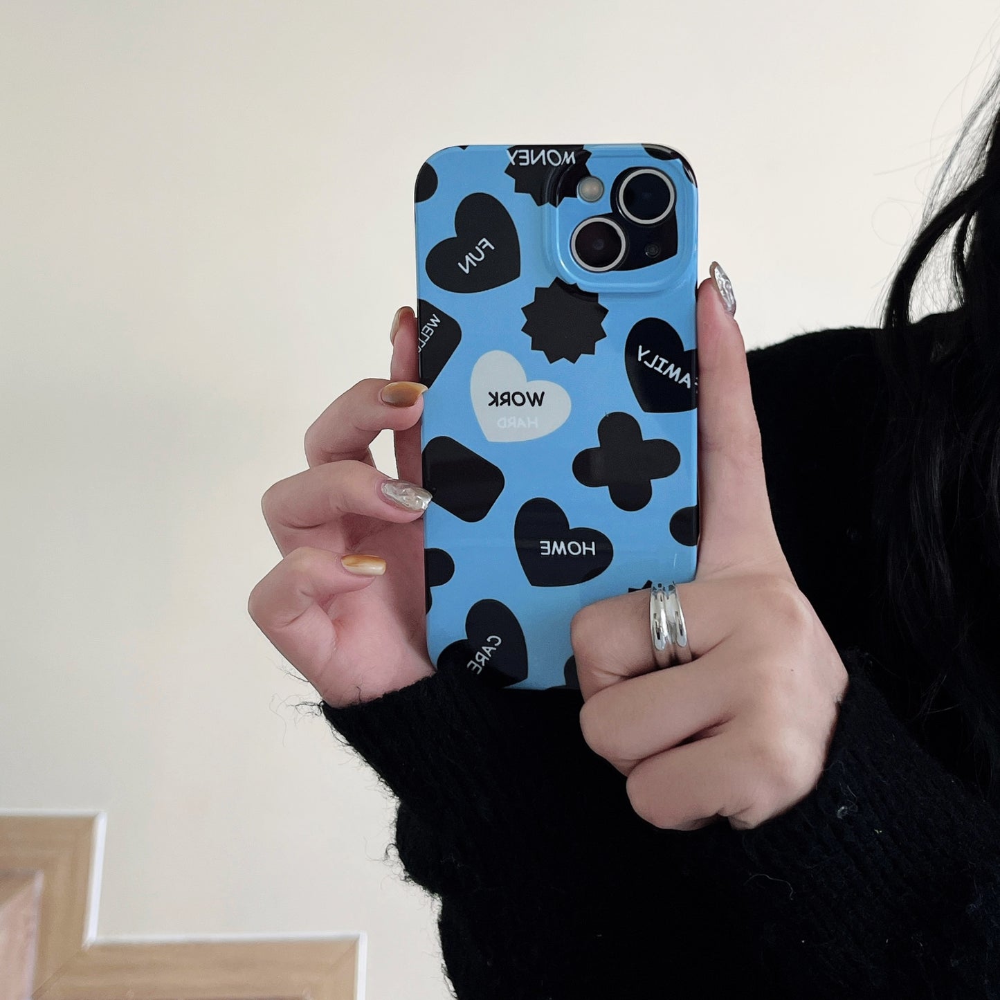 Latest Style Black Heart Stickers Blue Color Mobile Cell Phone Case Covers For Iphone 11 Xs Xr Xs Max 12 13 14