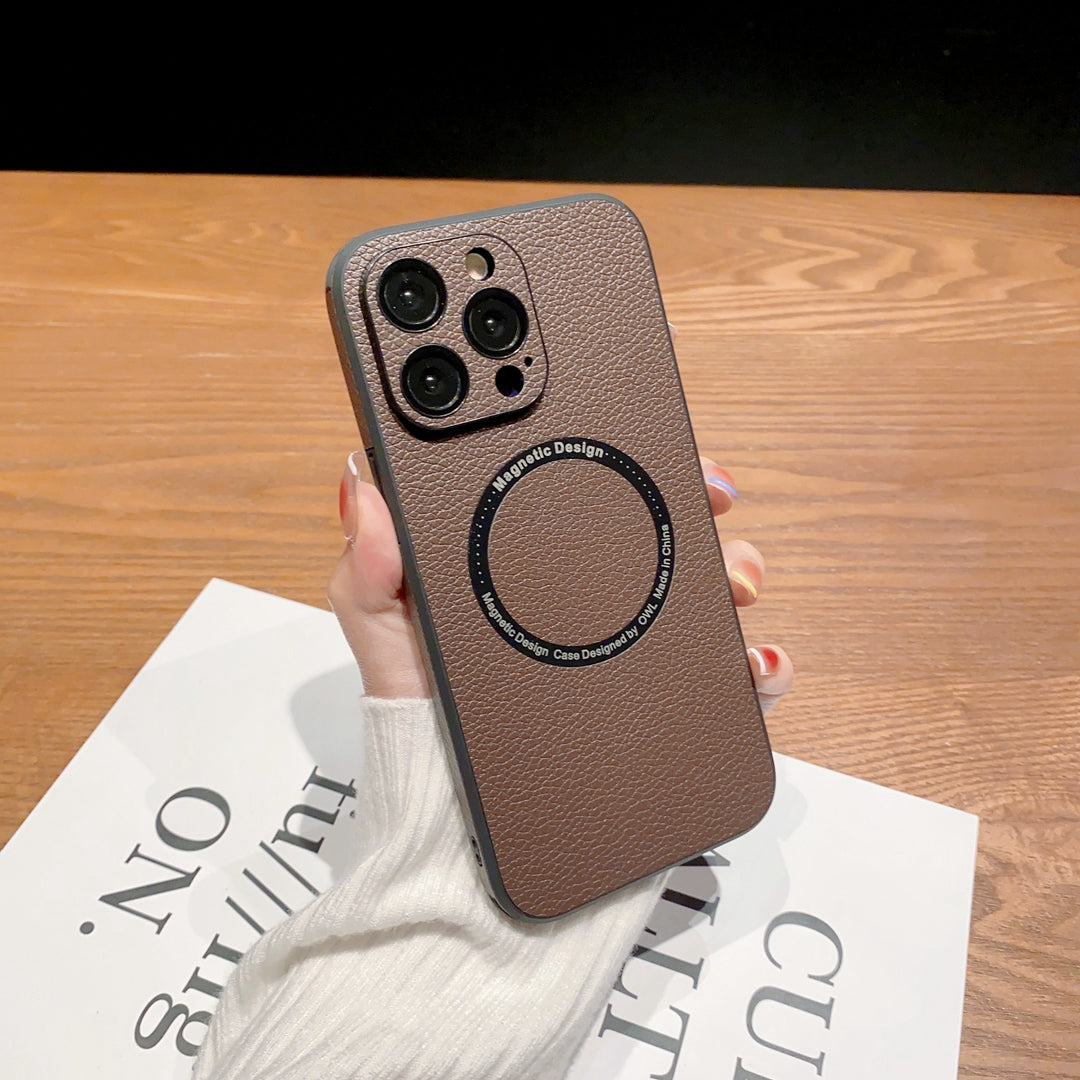 Suitable For iphone 14PRO phone case litchi peel For Apple 13 PROMAX Magnetic protective sleeve