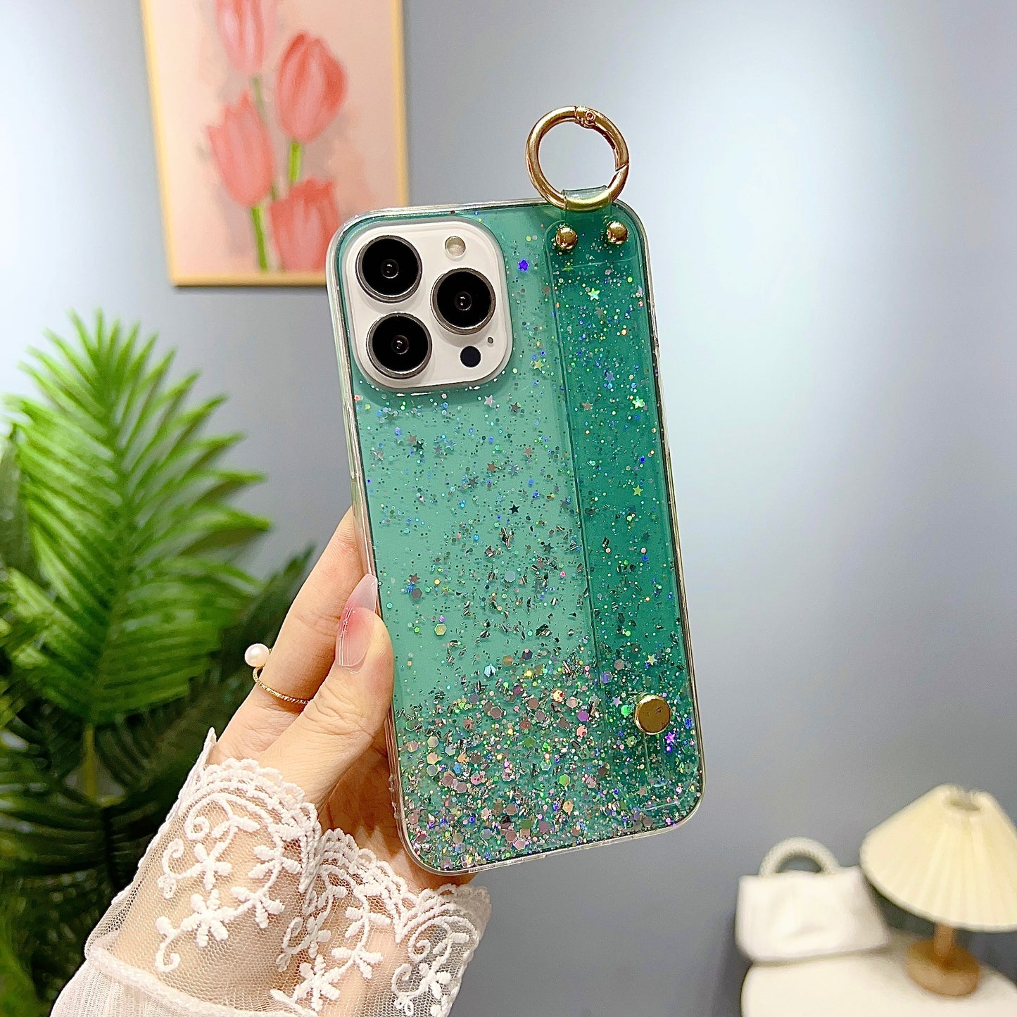 luxury fashion shiny star glitter soft slim Gel TPU wristband girl cell phone case for iPhone samsung redmi oppo vivo