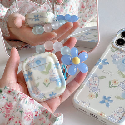 Polka dot blue flower rabbit Airpod Case