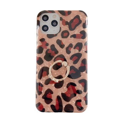 Shell-Print Leopard-Print Ring Phone Case With Diamonds For Samsung,974