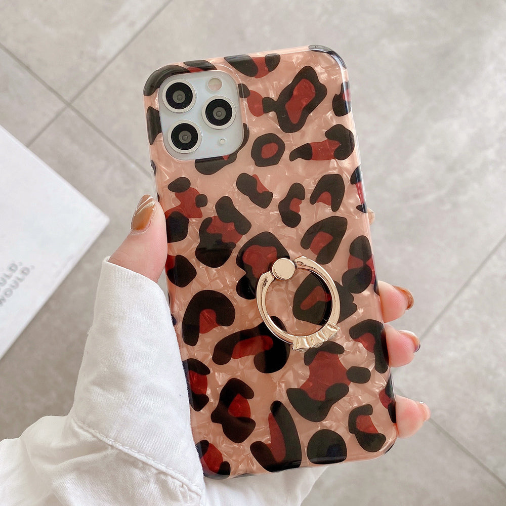 Shell-Print Leopard-Print Ring Phone Case With Diamonds For Samsung,974