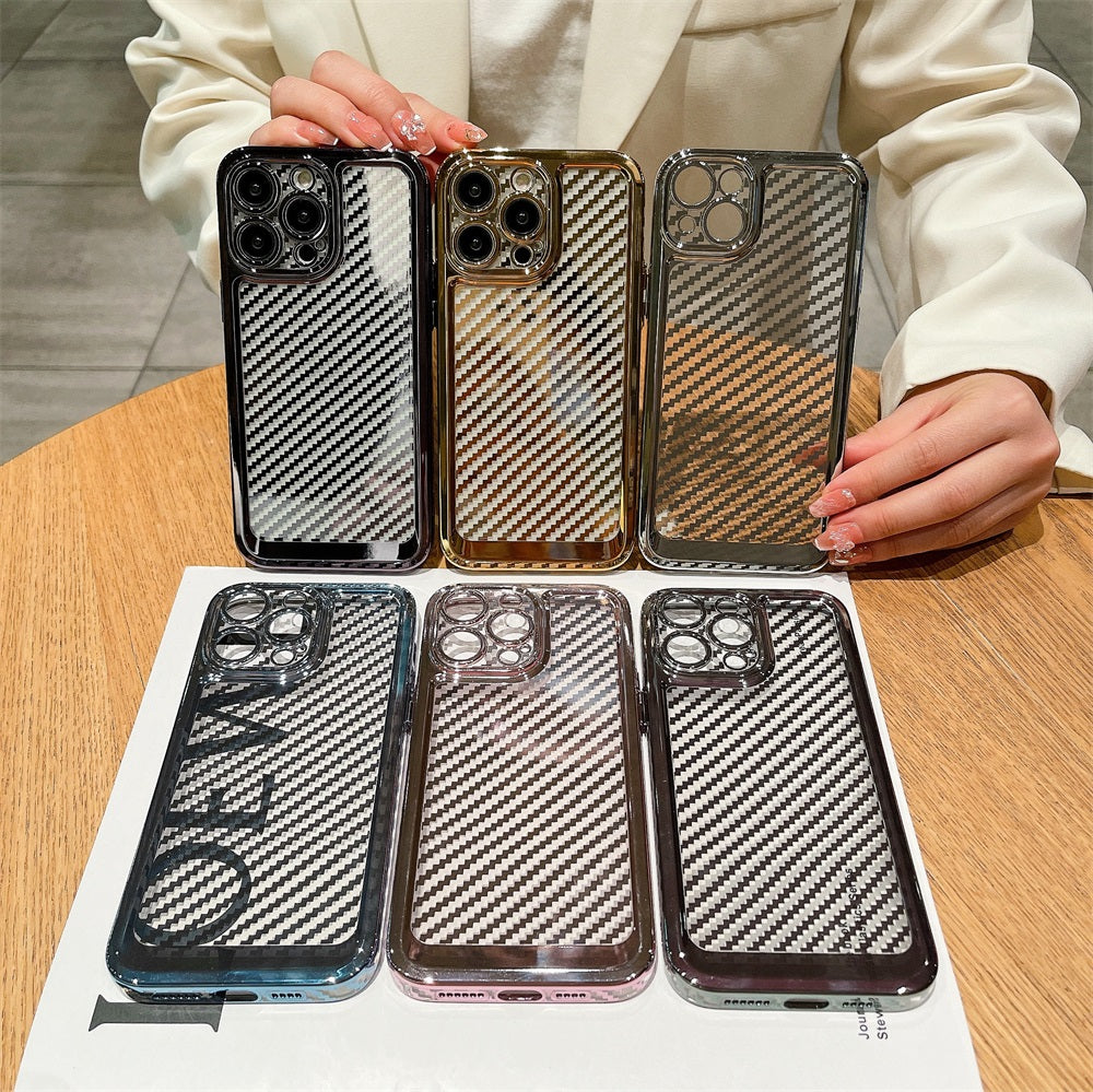 Designer Luxury Carbon fiber Phone Case Fashion Electroplate Soft Tpu Telephone Smartphone Cover For Iphone 12