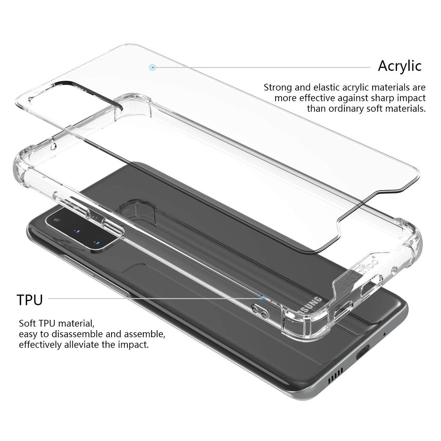 Atouchbo Transparent Crystal Armor Phone Case for Samsung Galaxy S20 Phone Case Back Cover