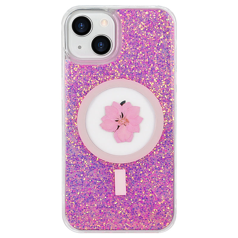Factory Direct Sale Girl Glitter Powder Clear Epoxy Magnetic Phone Case for iPhone 14 13 12 Pro Max