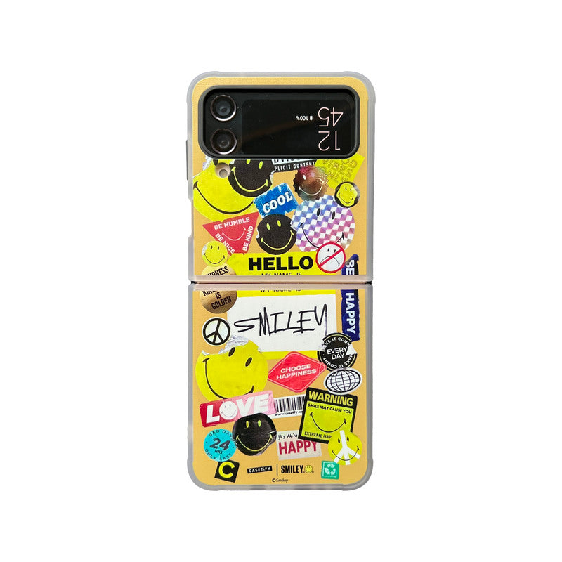 2023 New Cute Smile Pattern Shockproof Folding TPU PC Phone Cover For Samsung Galaxy z flip 4 3