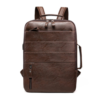 Laptop Backpack Bag Computer Office Business PU Leather Waterproof 15.6 Inch Bag for Men Fashion