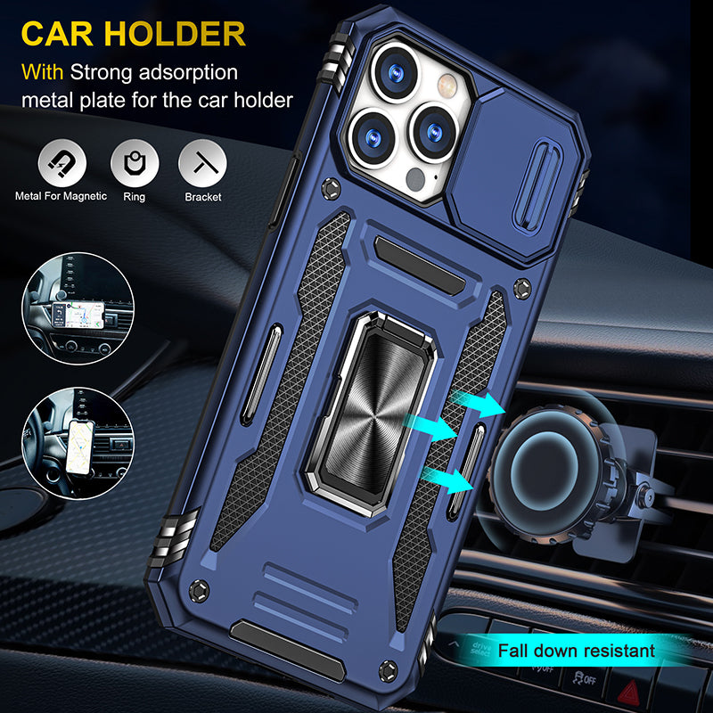 Luxury Solid Color Square Buckle Metal Stand Cover hard Phone Case for iPhone 14 Case