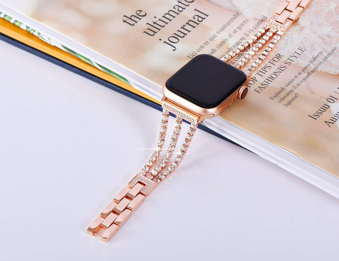 Amazon Three Chain Diamonds luxury metal watch bands for apple watch series 8 bands 38/40/41mm/42/44/45mm