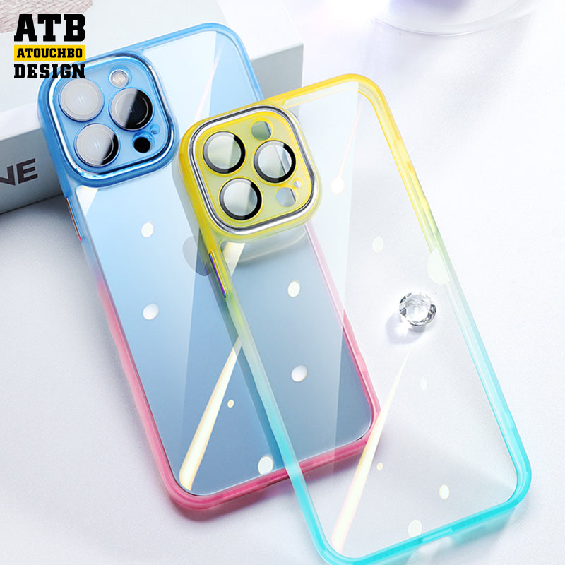 Atouchbo diamond border series sublimation pc case gradient color phone cover for iphone 11 12 13 14 pro max