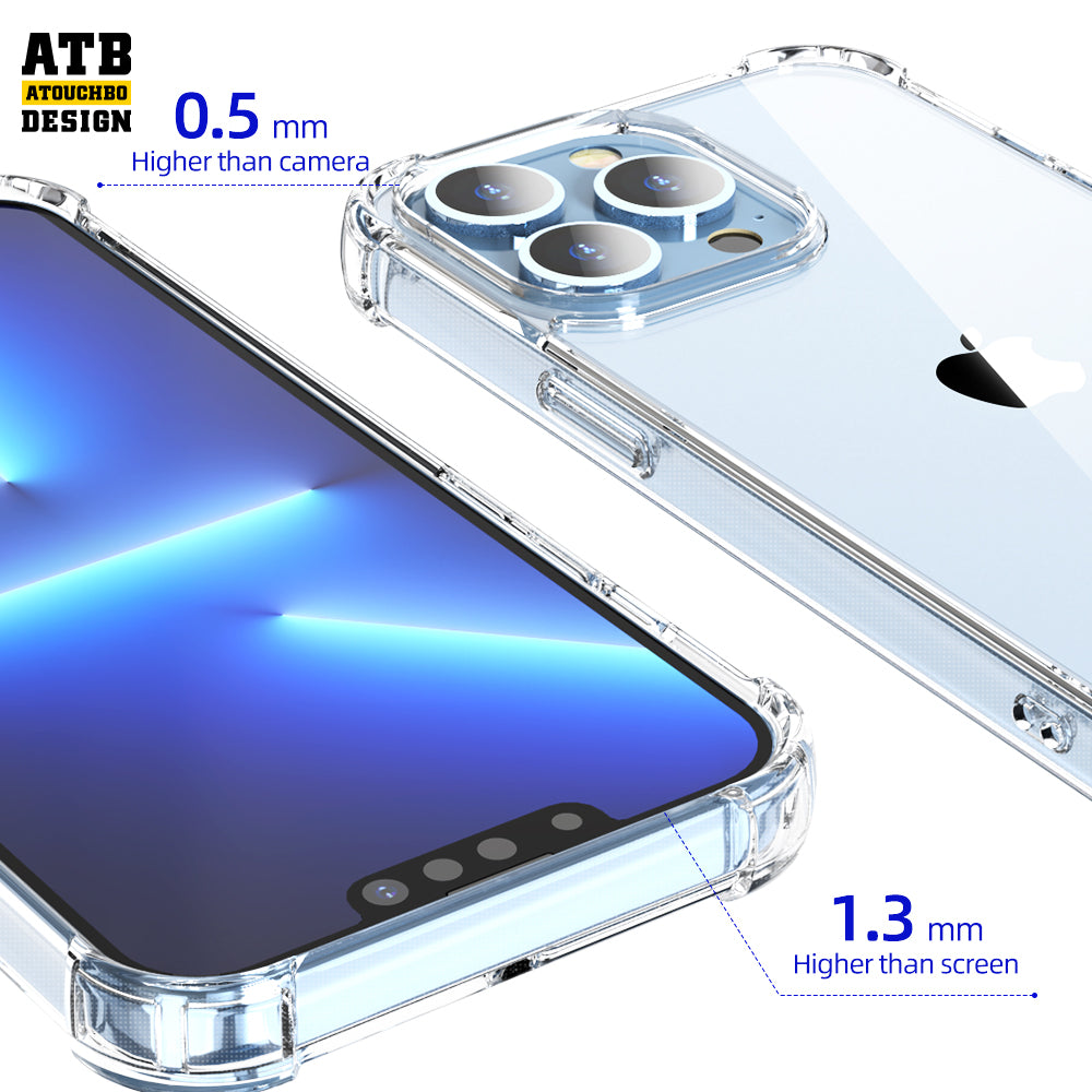 Shockproof Phone Case 1.5mm Tpu Pc Clear Transparent Clear Phone Case For Iphone 13 14 Pro Max Cover