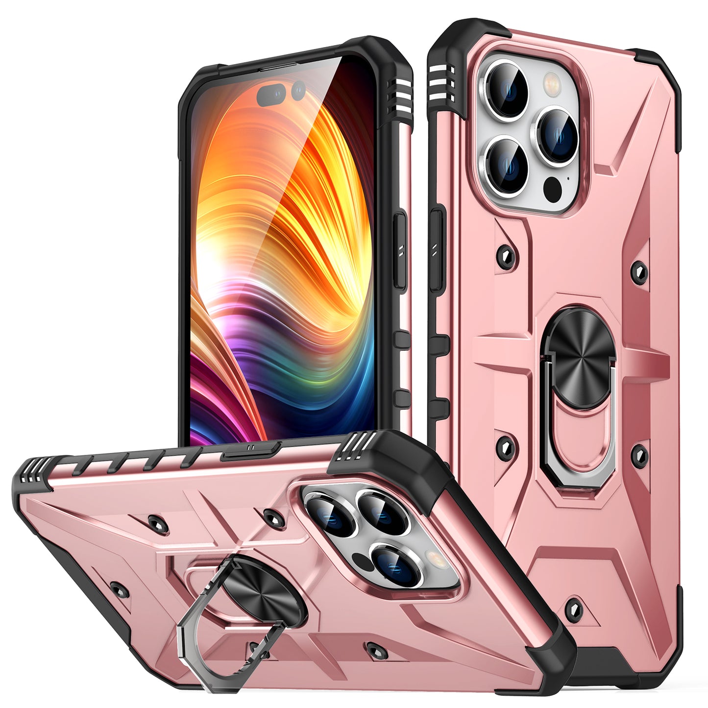 high quality 2in1 bumper heavy duty full protection military phone case for iphone 11 with ratative ring holder