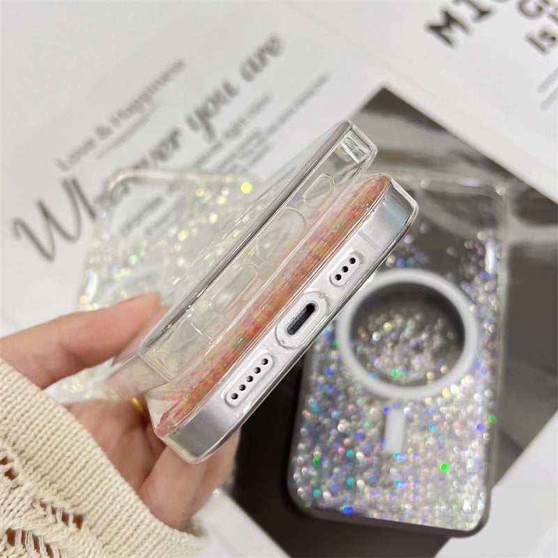INS fashion Shiny Magnetic Wireless Charging Phone Case Transparent Soft phone case for iphone 14