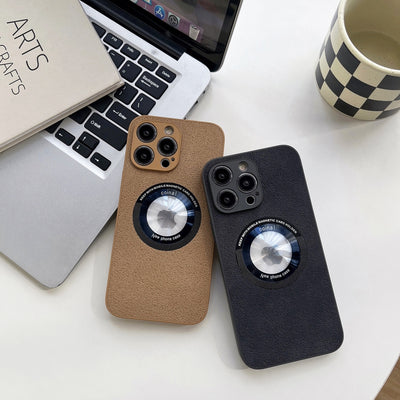 ITOP Luxury Leather Clear Logo Hole Shockproof Phone Case for iPhone 11 12 13 14 Pro Max XR X XS 8 Plus Lens Protective Cover