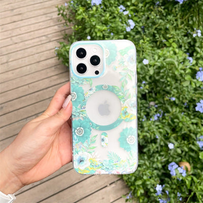 New Design Flowers Phone Case Magnetic Wireless Charging Magsafeic Cover For Iphone 13 Pro Max 12 Mini 11 Magnet Back Cover