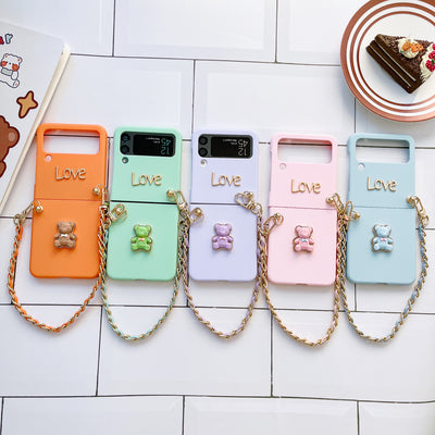 Screen Phone Case Gowns 1 2 3 4 Pocket Phone Prom Dresses Box Cartoon Hand Rope Bear Folding for Samsung Z Black PC for Iphone