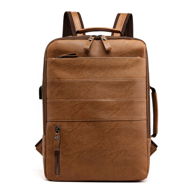 Laptop Backpack Bag Computer Office Business PU Leather Waterproof 15.6 Inch Bag for Men Fashion