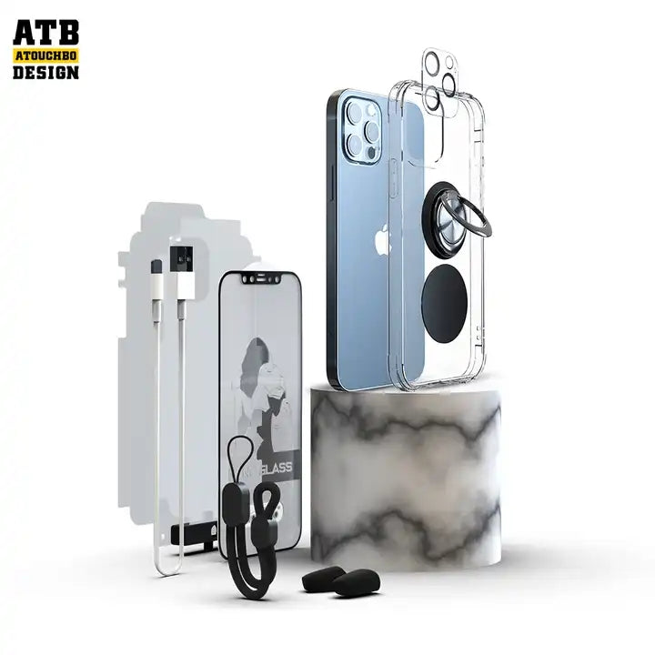 Atouchbo Custom OEM Anti-Shock Screen Protector Clear Glass Style 10 in 1 for iPhone 14 Phone Case Sets