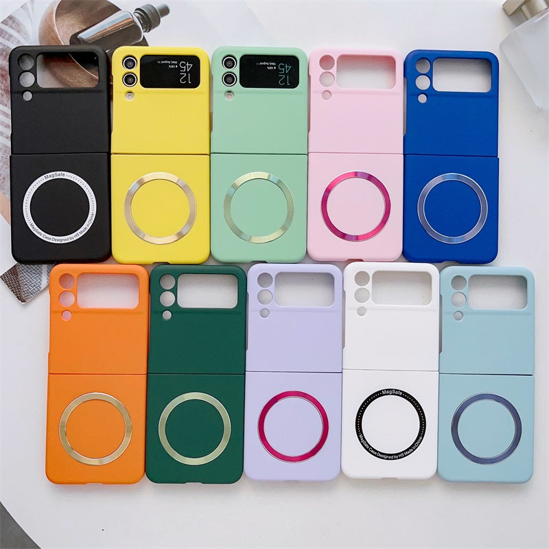Magnetic Ring All-inclusive Soft Folding Case Simple Solid Color Suitable for Samsung Zflip 3 4 Mobile Phone Shell PC for Iphone