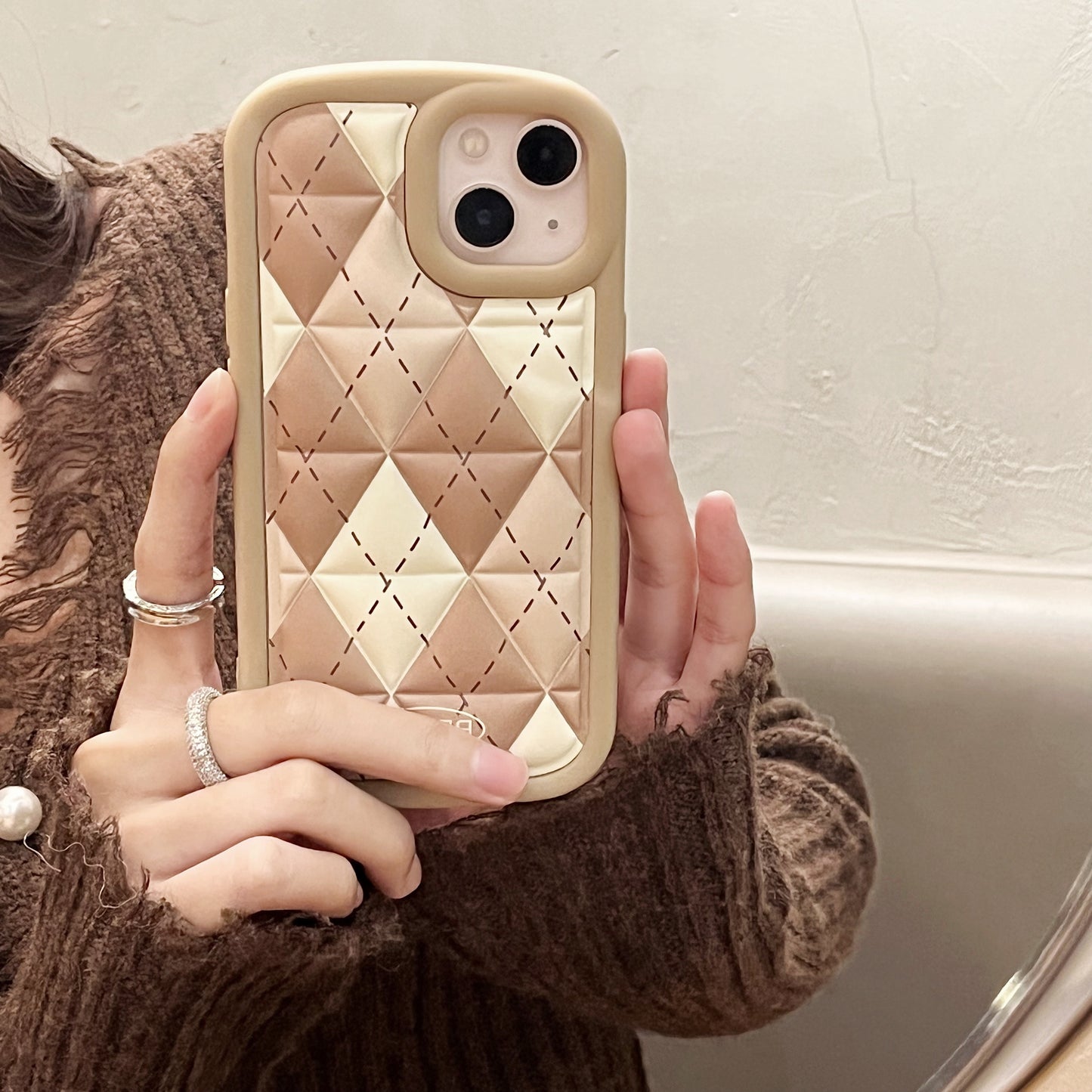 Rhombus Mobile Cover Triangle Check Puffer Jacket Phone Case For Tpu Iphone 11 12 13 14 Pro Max