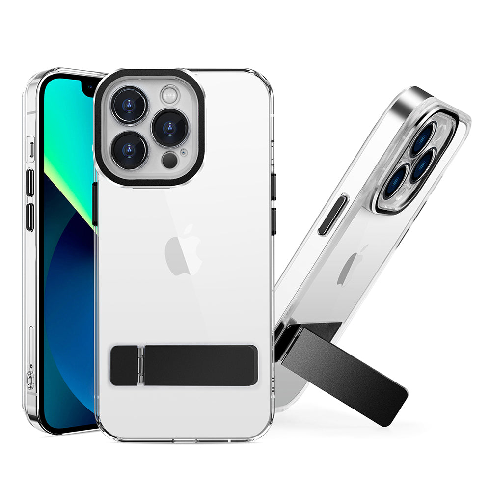 Clear Transparent Metal Bracket Holder Stand Wireless Charging Magnetic Phone Case For Iphone 13 14 Pro Max