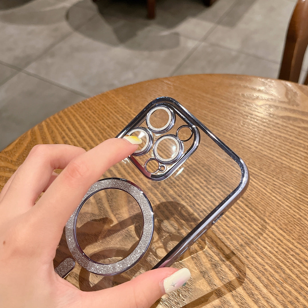 Creative Metal Dustproof Net Electroplated Magnetic Suction Lens Film Soft Shell Phone Case For iPhone 14 13 12 11 Pro Max