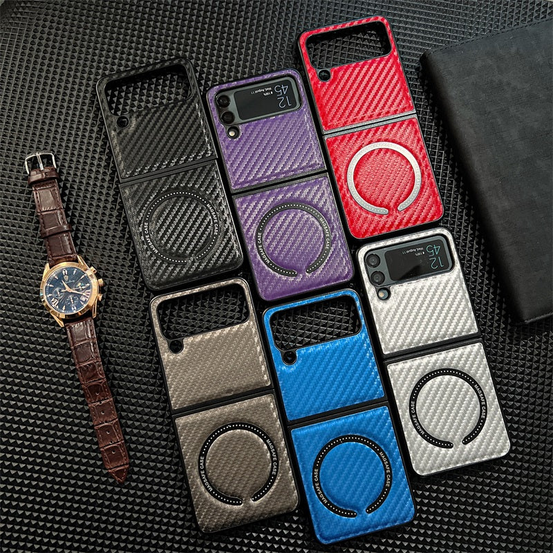 For Samsung zflip 3 4 folding screen carbon fiber magnetic cell phone shell all-inclusive luxury protective sleeve phone case