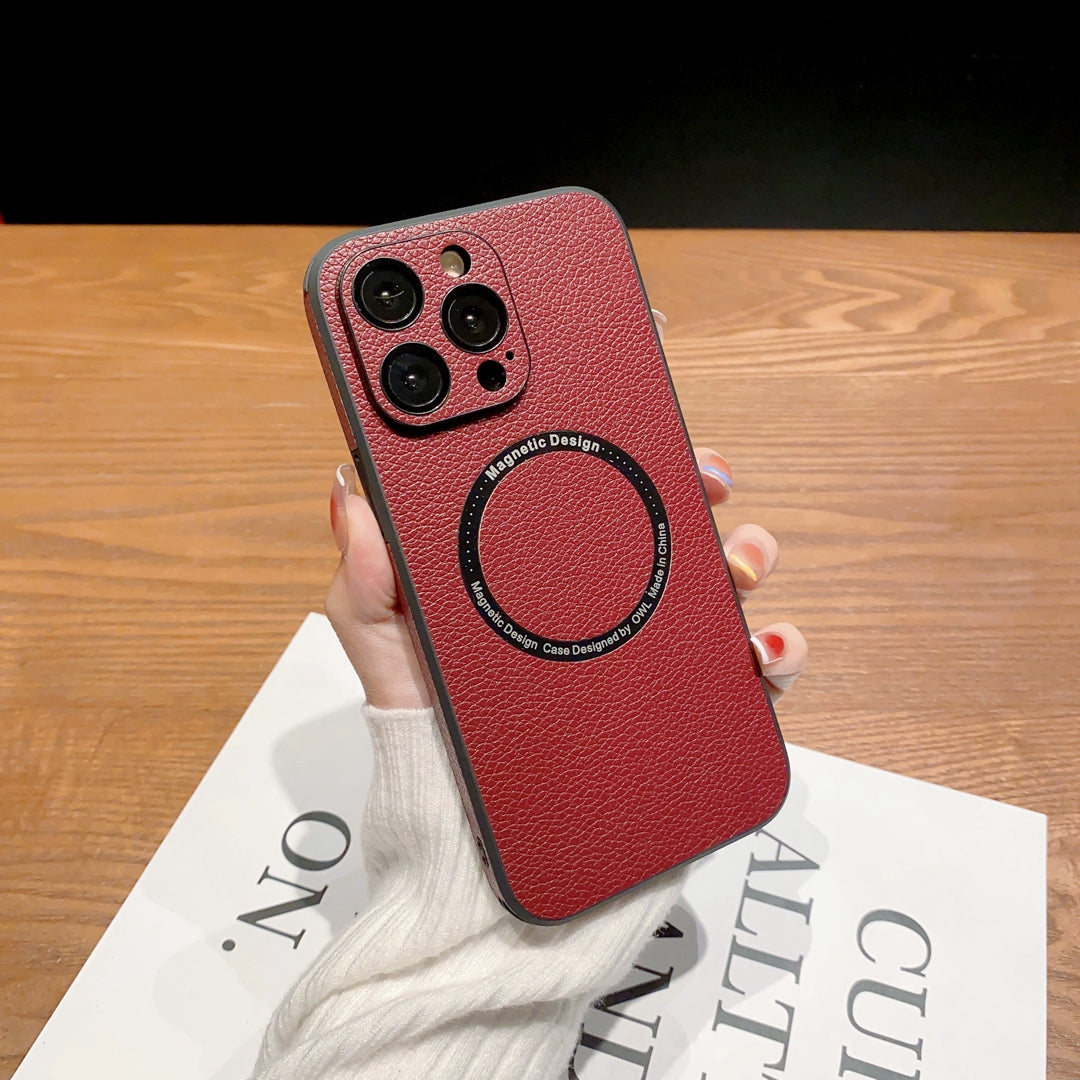 Suitable For iphone 14PRO phone case litchi peel For Apple 13 PROMAX Magnetic protective sleeve