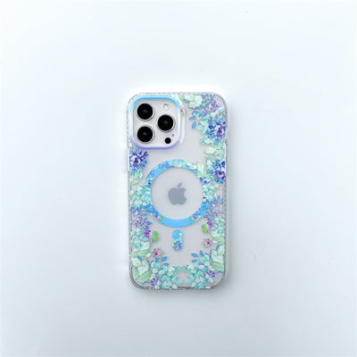 Custom Clear Sublimation Printed Flower Wireless Charging Magnetic Mobile Phone Cover Case For Iphone 14 Plus 11 12 13 Pro Max