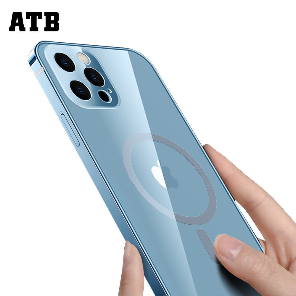 ATB Transparent Magnetic Small Steel Metal Phone Case Shockproof for Phone Wireless Charger for Iphone 13 Pro Max 12 Magsafes