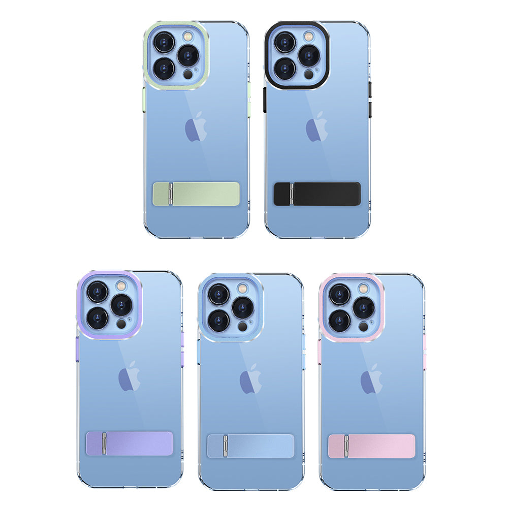 Clear Transparent Metal Bracket Holder Stand Wireless Charging Magnetic Phone Case For Iphone 13 14 Pro Max