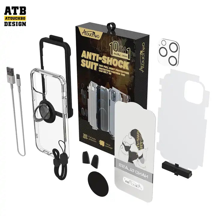 Atouchbo Custom OEM Anti-Shock Screen Protector Clear Glass Style 10 in 1 for iPhone 14 Phone Case Sets