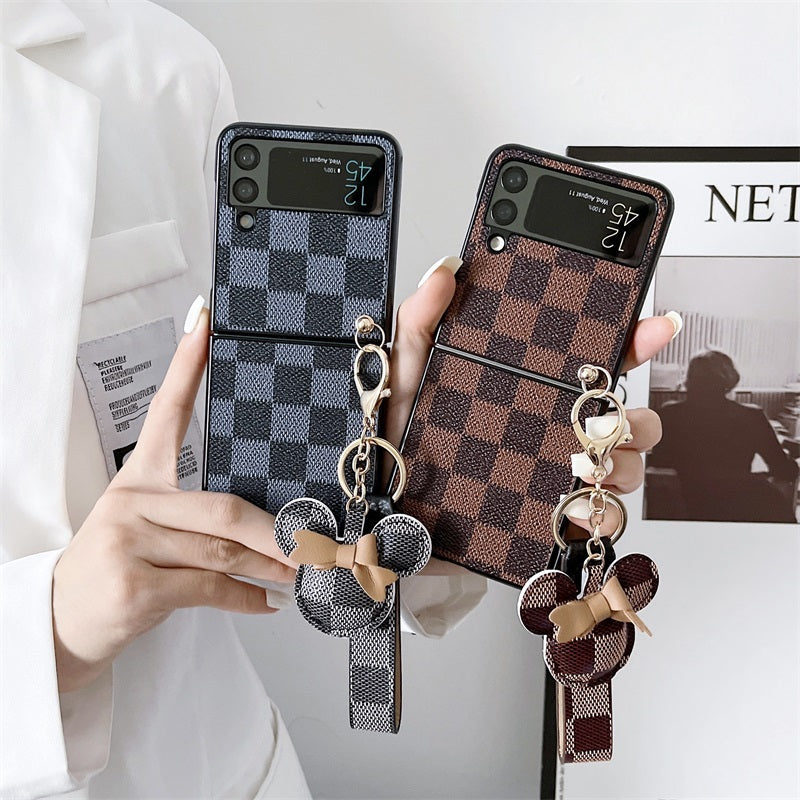 Hot Selling Chessboard Luxury Leather Phone Case Back Cover Wholesalers Veneer Leather Phone Cases For SAM ZFLIP3 4