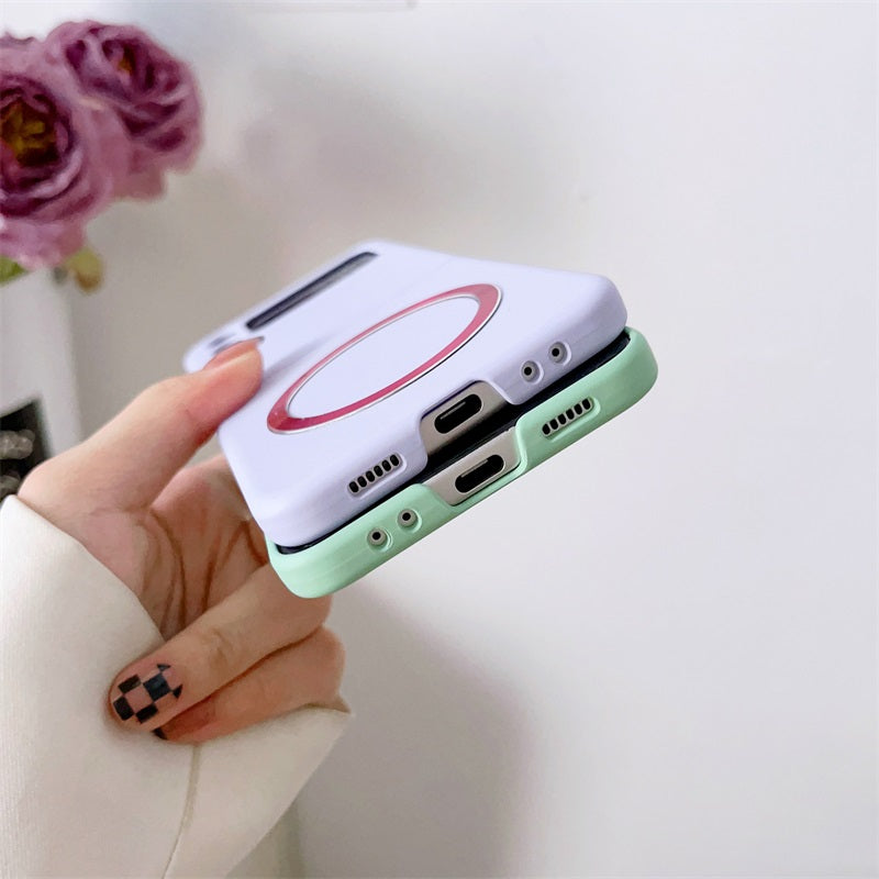 Magnetic Ring All-inclusive Soft Folding Case Simple Solid Color Suitable for Samsung Zflip 3 4 Mobile Phone Shell PC for Iphone