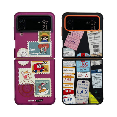 Folding Case For Samsung Galaxy Z Flip Anti-shock Contrast Color Stamp Labels TPU Phone Cover Case