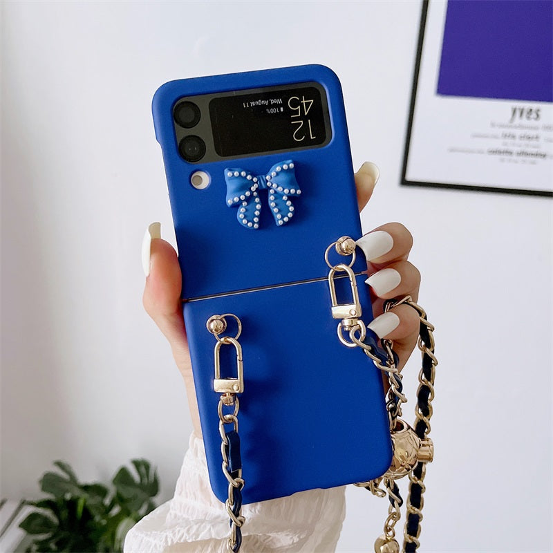 New Cute Pink Girl 3d Candy Bowknot Chain Bag Phone Case For Samsung Galaxy Z Flip 4 Wrist Strap Chain Shell Portable Hard Cover