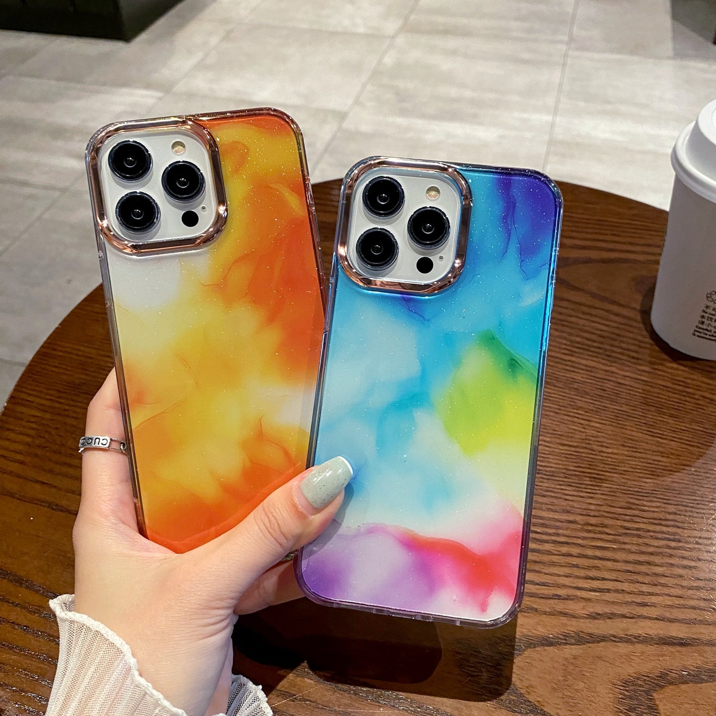 2023 Fashion IMD Electroplated Photo Frame Watercolor Glitter Tpu Phone Case For Iphone 14 Case Mobile Phone