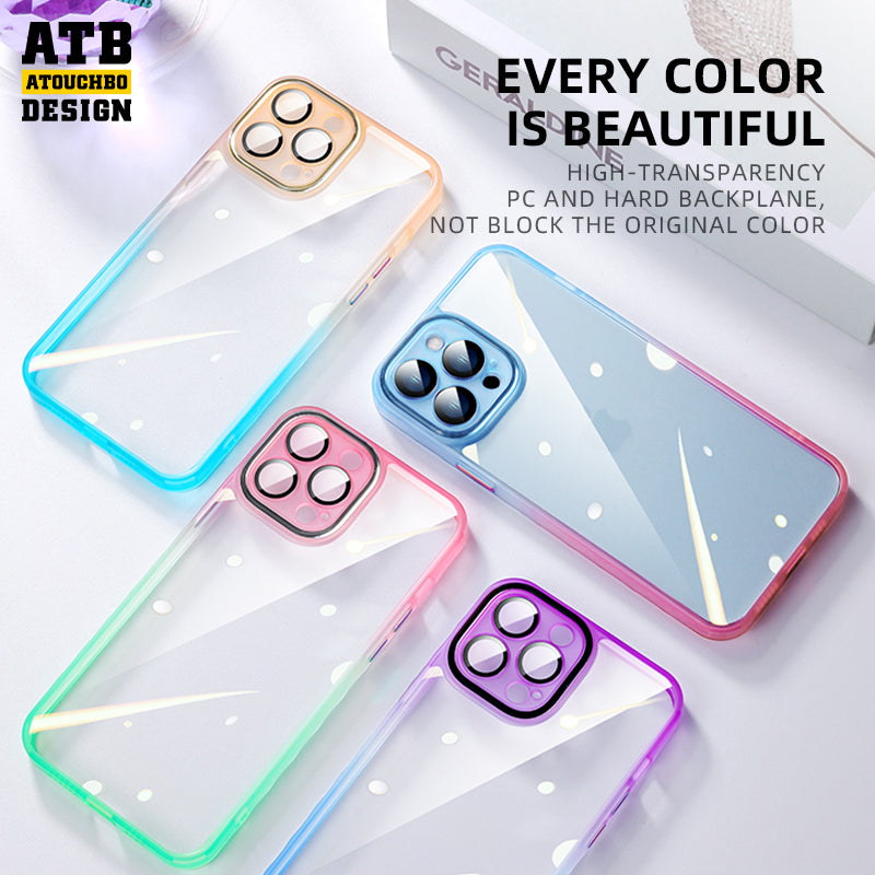 2023 Best Quality gradient color clear transparent clear phone case with camera cover for iphone 13 14 pro max