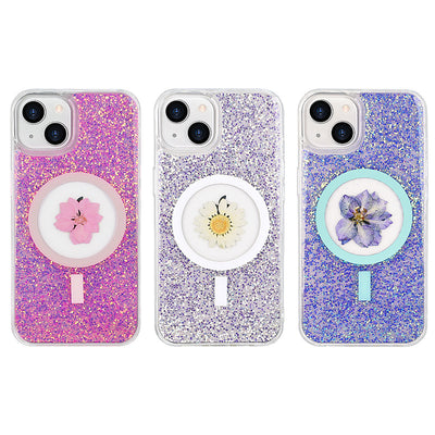 Factory Direct Sale Girl Glitter Powder Clear Epoxy Magnetic Phone Case for iPhone 14 13 12 Pro Max