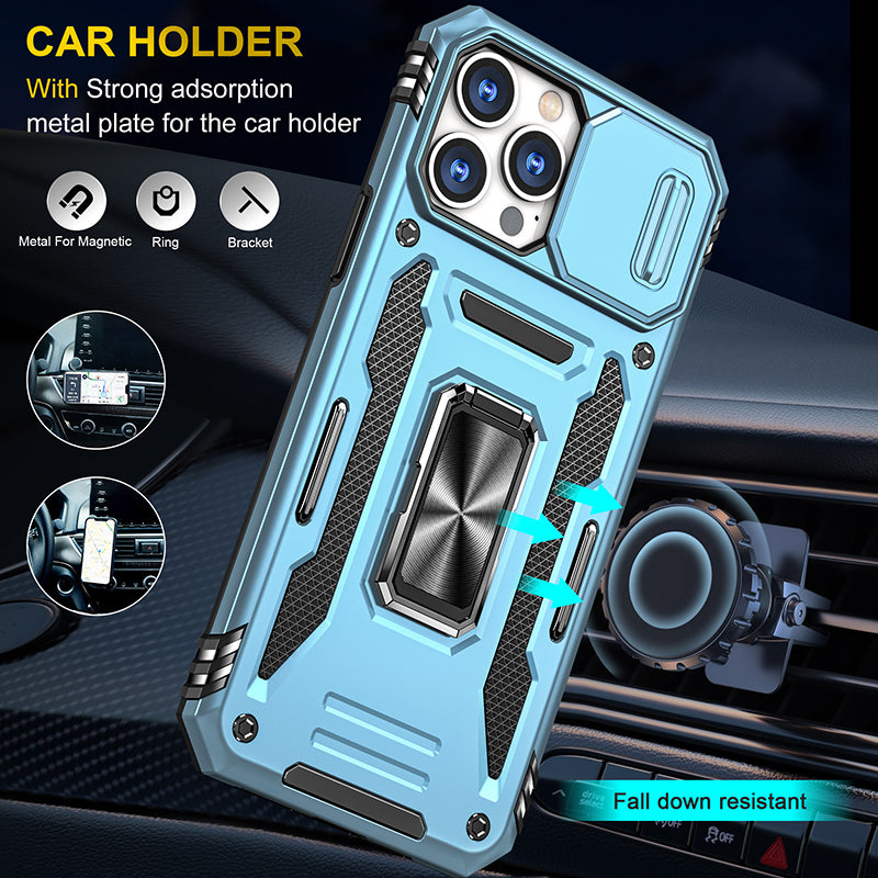 oem factory shockproof slide armored phone case ring stand phone cover for iphone 11 pro max