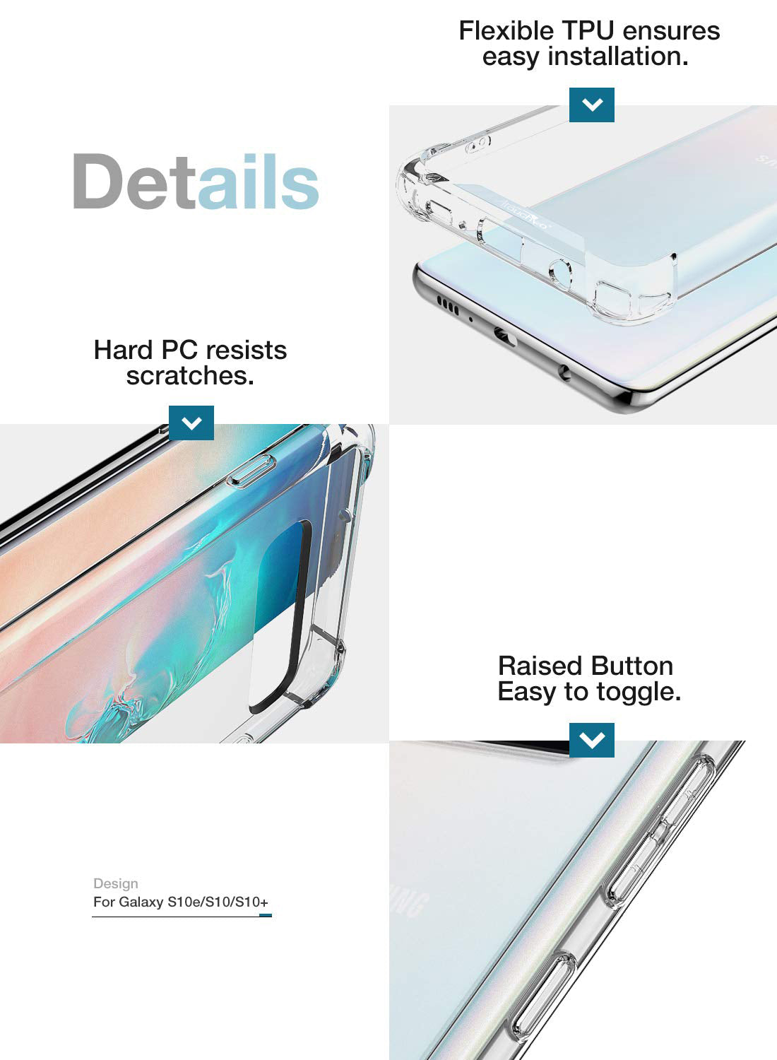 For Samsung Galaxy S10 Plus Case Clear Reinforced Corners TPU Bumper Anti-Scratch Rugged Transparent Hard Panel Cover