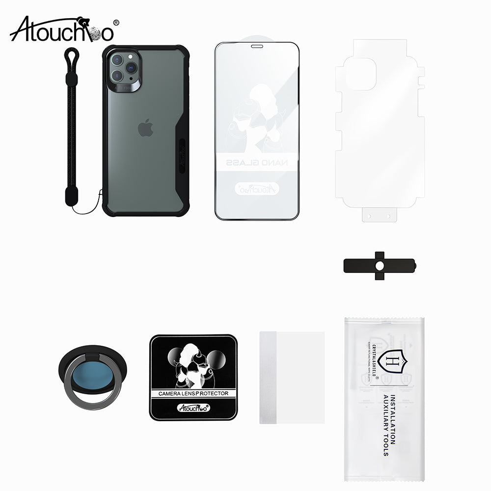 6 in 1 Phone Protection Set for iPhone 12 11 Pro XS Max X Shockproof Case With Screen Protector Kickstand Back Film Lens Film