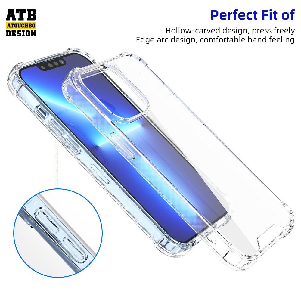 Shockproof Phone Case 1.5mm Tpu Pc Clear Transparent Clear Phone Case For Iphone 13 14 Pro Max Cover