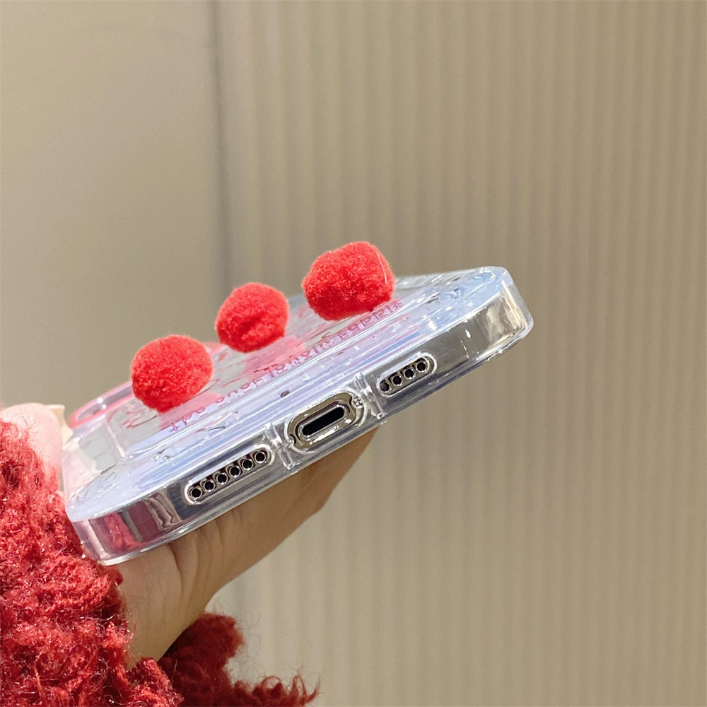 Transparent clear fur ball rabbit phone shell Anti-knock Shockproof Phone Case for iphone 14